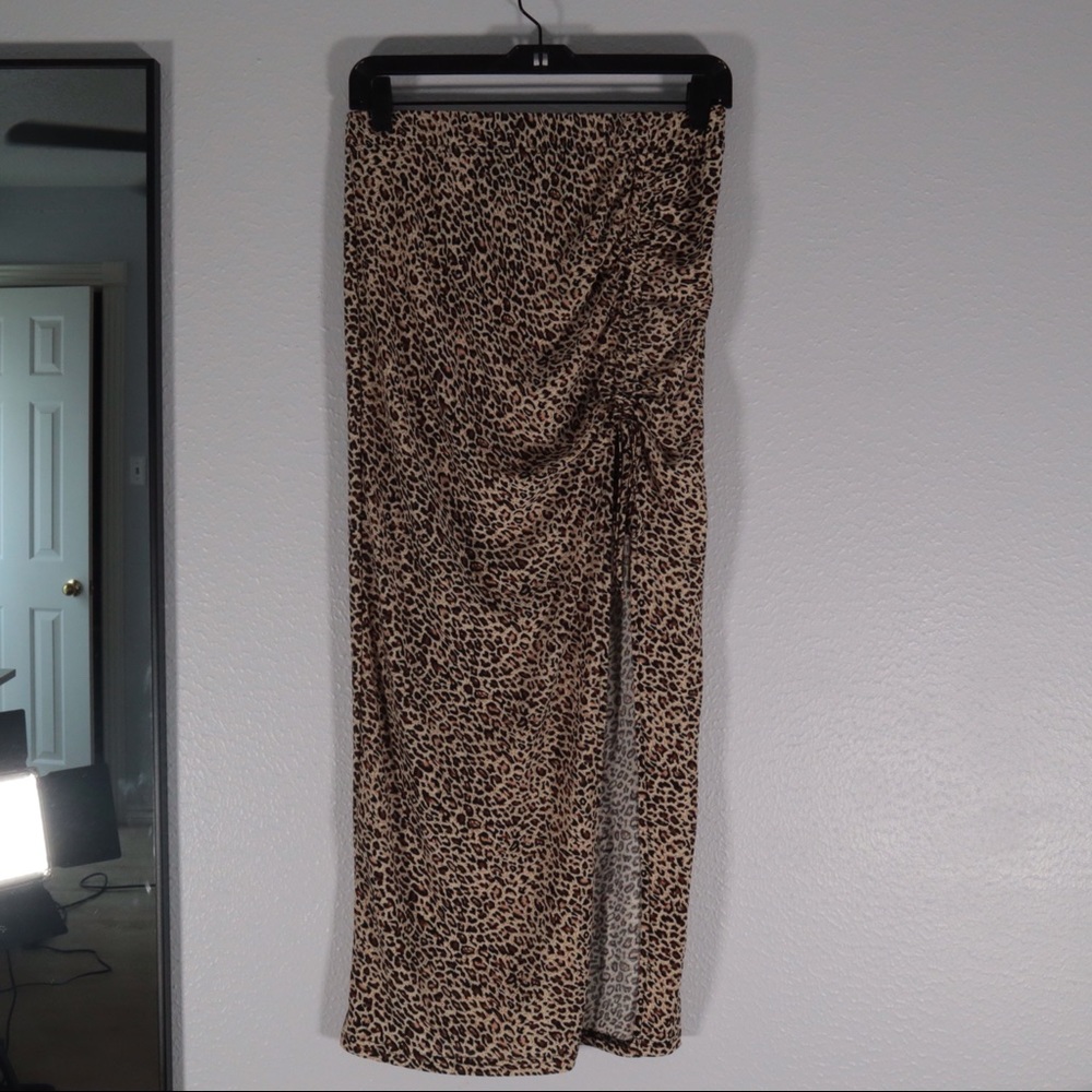 Leopard print asymmetrical skirt with tie detail